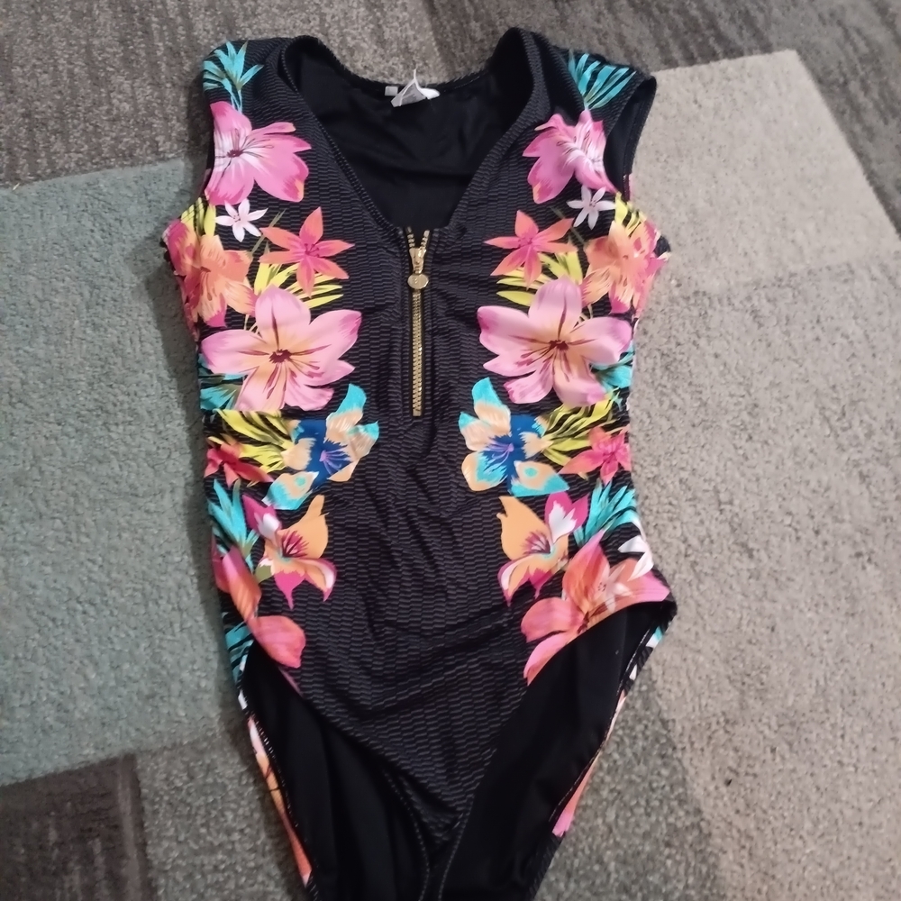 Bleu Rod Beattie Floral Bodysuit - Black and Multicolor